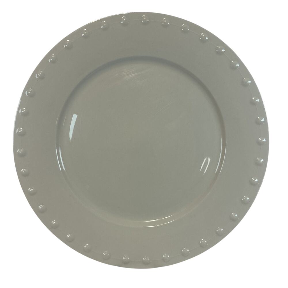 Oneida Evening Plate White Beaded‎ Rim 12” Porcelain Charger Chop Plate